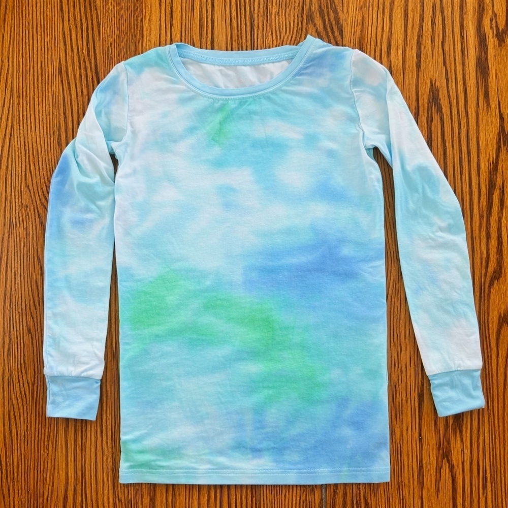Little Sleepies Long Sleeve Pajama Top Pj Blue Green Watercolor Bamboo Size 9/10